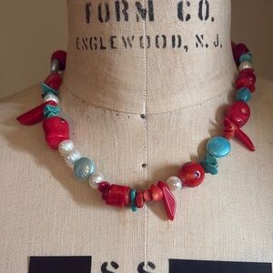 Coral and Turquoise Beaded Necklace